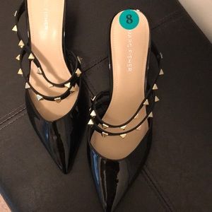 Marc Fisher Studded Black Patent Kitten Mules Size 8